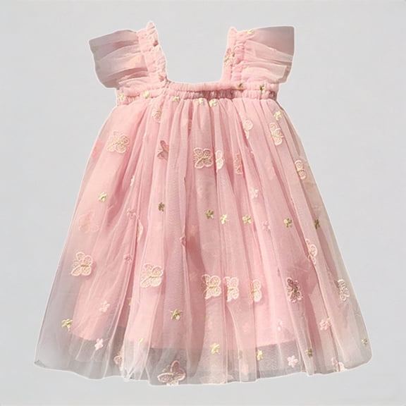 REDARER Toddler Girls' Tulle Dress with Butterfly Embroidery & Flutter Sleeves Princess Holiday Party Outfit,4-5 Years