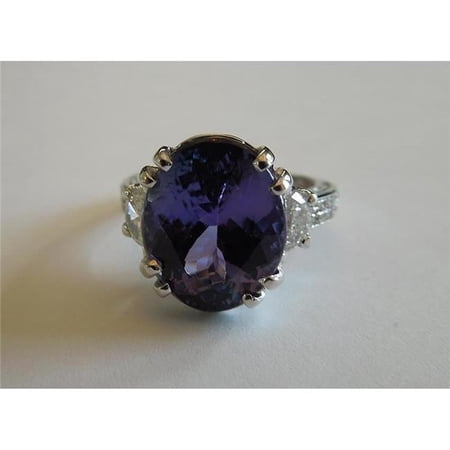 Harry Chad Enterprises 55540 8.51 CT Oval Tanzanite Diamonds Wedding Ring, 14K White Gold - Size 6.5