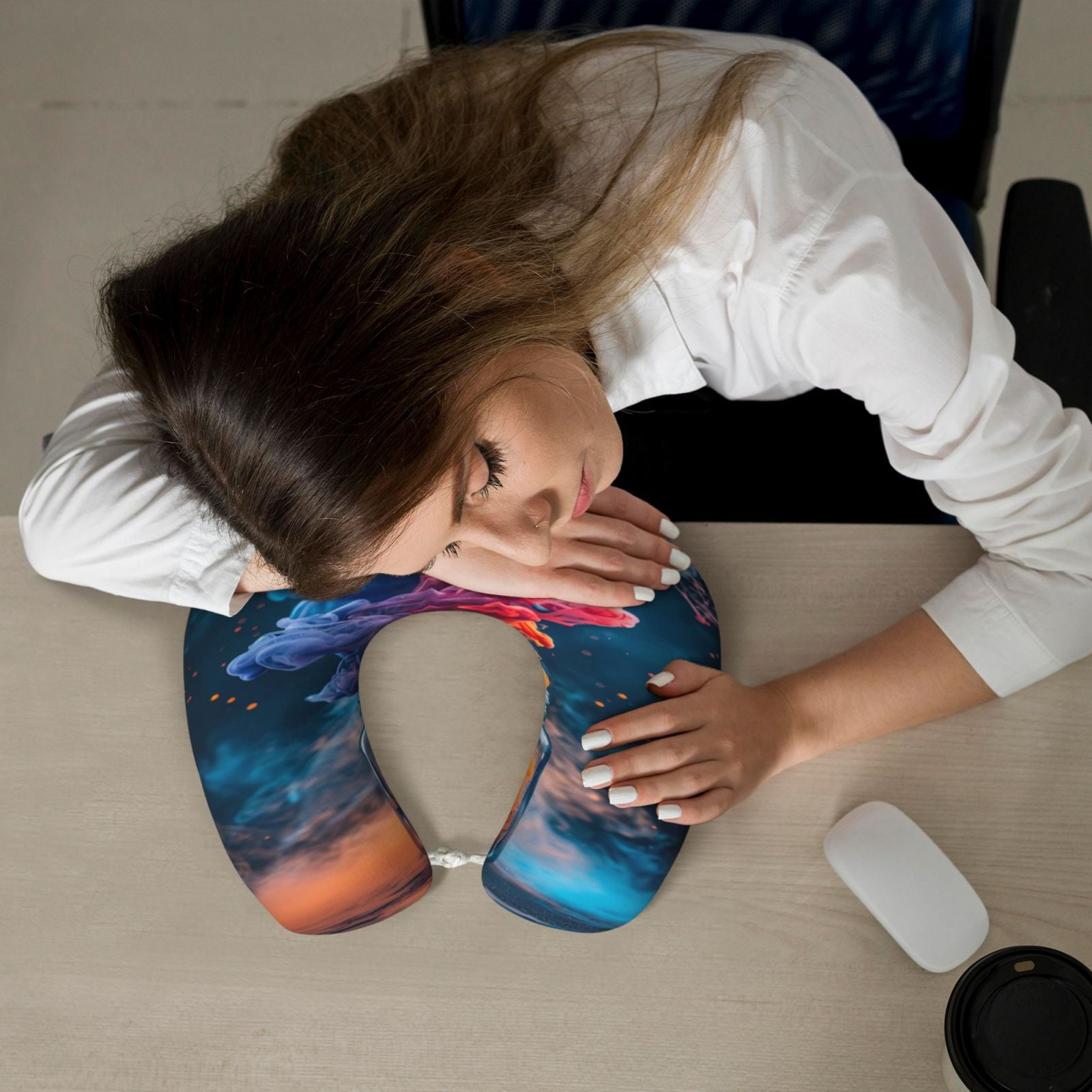 Xecao Modern Art Red And Blue Colors Print Memory Foam Cervical Neck Pillow Versatile U-Shaped Pillows for Home,Office,Camping,Travelling,Soft Washable Cover