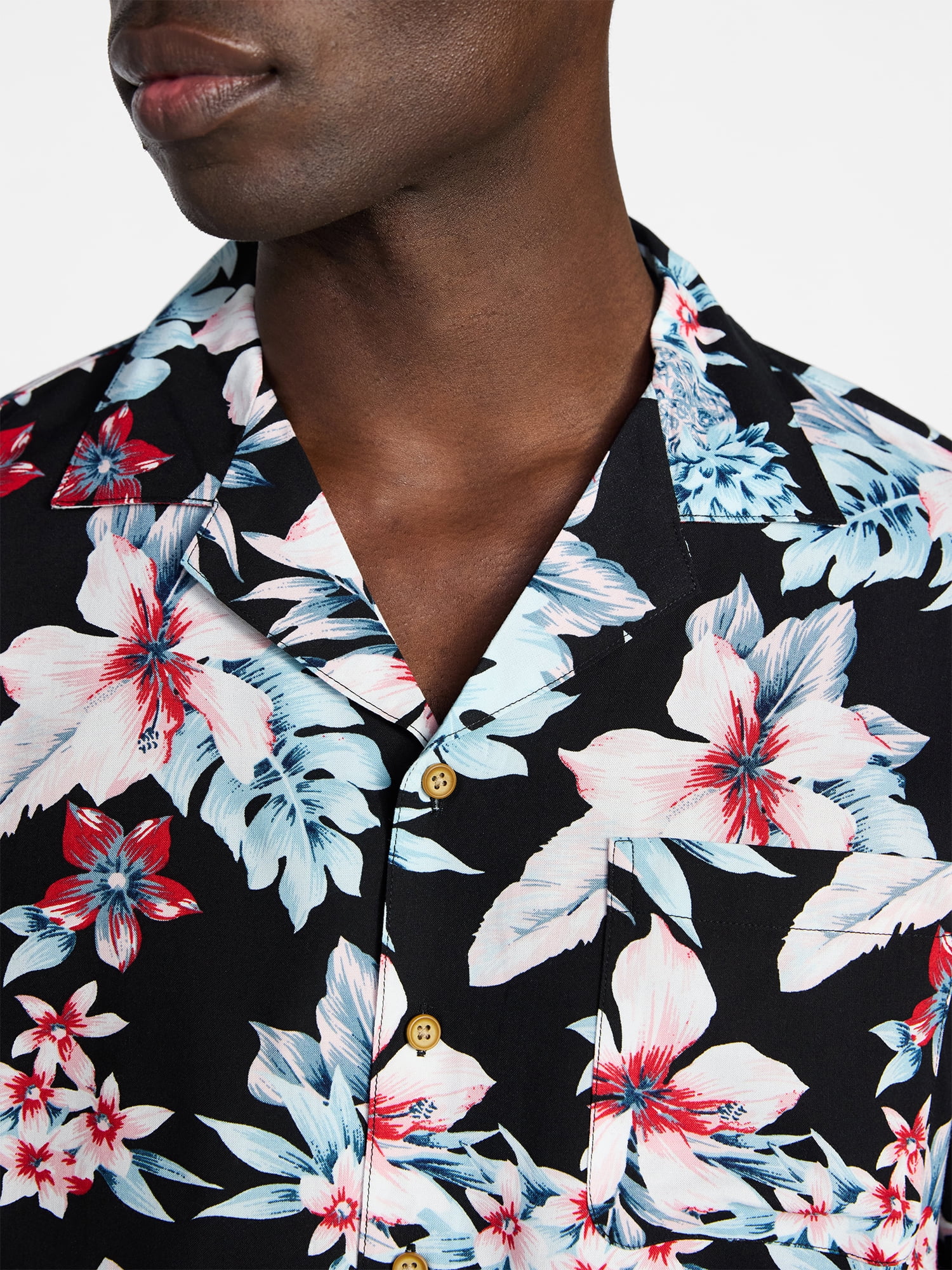 George Men's Relaxed Fit Printed Camp Shirt with Short Sleeves, Sizes S-3XLT
