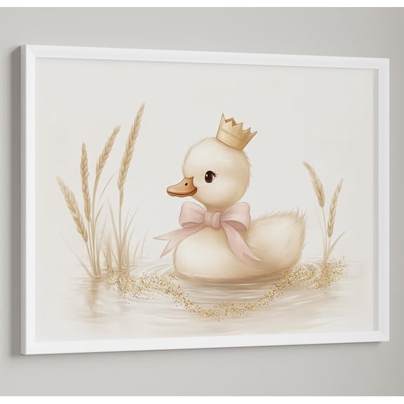 Cute Baby Duck With Crown Wall Art, Neutral Nursery Art For Baby Room Or Playroom, Boho Decor, Horizontal UNFRAMED Poster, Wall Art for Decor, Present, 8x12