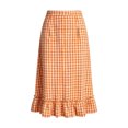 thumbnail image 4 of idosla Gingham Maxi Skirts for Women A Line High Waist Long Plaid Skirt Summer Beach Vacation Outfits Trendy (Orange, L), 4 of 7