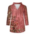 thumbnail image 6 of GuangCheng Womens V Neck Tops Long Sleeve Floral Printed Loose Fit Casual Blouses for Fall, 6 of 6