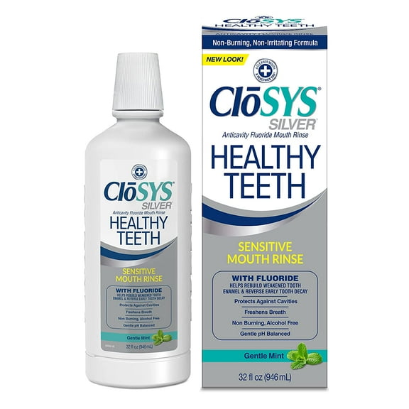 CloSYS Healthy Teeth Anti-Cavity Oral Rinse Mouthwash with Fluoride, Non-Burning, Non-Irritating – 32OZ