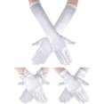 thumbnail image 2 of Dalrosia 3 Pairs Women's Long Satin Gloves Elbow Length 1920s Opera Bridal Gloves Short Wrist Length Stretchy Gloves with Pearl, 2 of 5