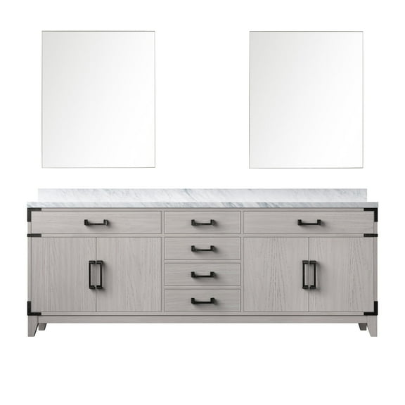 Harbor 84 in W x 22 in D White Oak Double Bath Vanity, Carrara Marble Top and 36 in Mirrors
