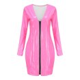 thumbnail image 7 of hotojiny Women's Deep V Neck Dress Leather Long/Short Sleeve Bodycon Party Dress Zip Up Mini Dress Clubwear, 7 of 7