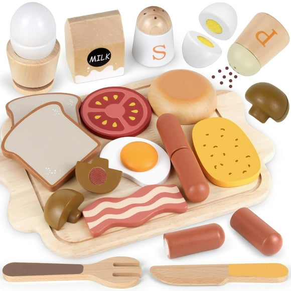 Juego de comida Airlab Wooden Pretend Play para desayuno para niños pequeños