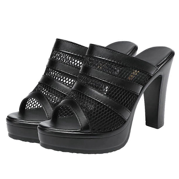 1 Pair Fashion High Heel Sandals Outdoor Girl Sandals Summer Shoes (Black)