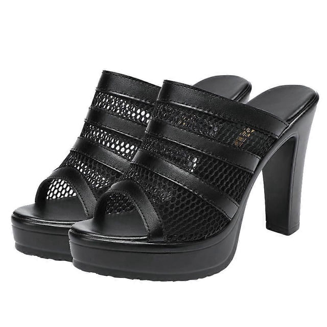 1 Pair Fashion High Heel Sandals Outdoor Girl Sandals Summer Shoes (Black)