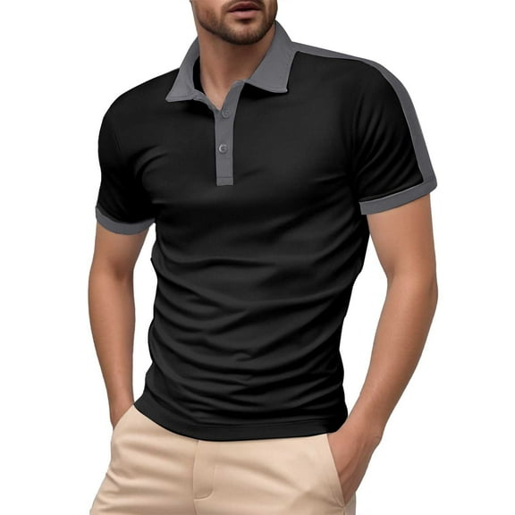 Afdoent Mens Casual Polo Shirts Male Spring Summer Fashion Casual Short Sleeve Color Shirt Color Block Lapel Shirts For Men