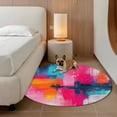 thumbnail image 2 of Round Rugs 5Ft, Pink Orange Teal Round Area Rug Washable Indoor Throw Carpet, Modern Contemporary Oil Painting Soft Non Slip Circle Rug for Cabinet Bathroom Home Decor Aesthetic, 2 of 8