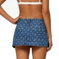 thumbnail image 5 of UAMVSH Womens Denim Skirt Stretchy Low Waist Polka Dots Print Short Skirts Side Split Casual Mini Jean Skirt with Pockets, 5 of 6