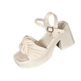 thumbnail image 3 of RKSTN White Womens Sandals Square Toe High Heel Sandals Solid Color Open Back Spring Summer Trendy Thick Sole Platform Strappy Dress Sandals, 3 of 10