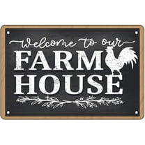 Welcome to My Farmhouse Gate Wall Decor Sign,Black Vintage Tin Sign with A Chicken for Farmhouse Fence Gate,8x12inch Decorative Tin Sign