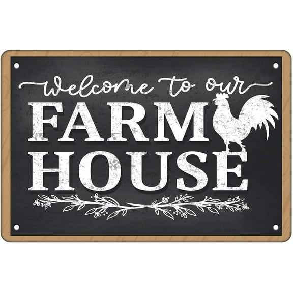 Welcome to My Farmhouse Gate Wall Decor Sign,Black Vintage Tin Sign with A Chicken for Farmhouse Fence Gate,8x12inch Decorative Tin Sign