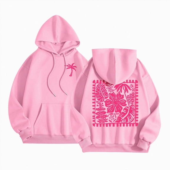 Vedolay Cute Palm Puff Hoodie, Preppy Sweatshirts, Fleece lining Pink Flower Hoodies, Gift for Women (Pink,L)