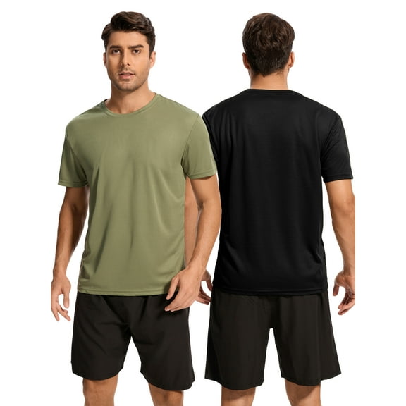 Hanerdun Mens Athletic Quick Dry Shirts Tops Short Sleeve Crew Neck Workout Casual Tees Activewear 2 Pack M