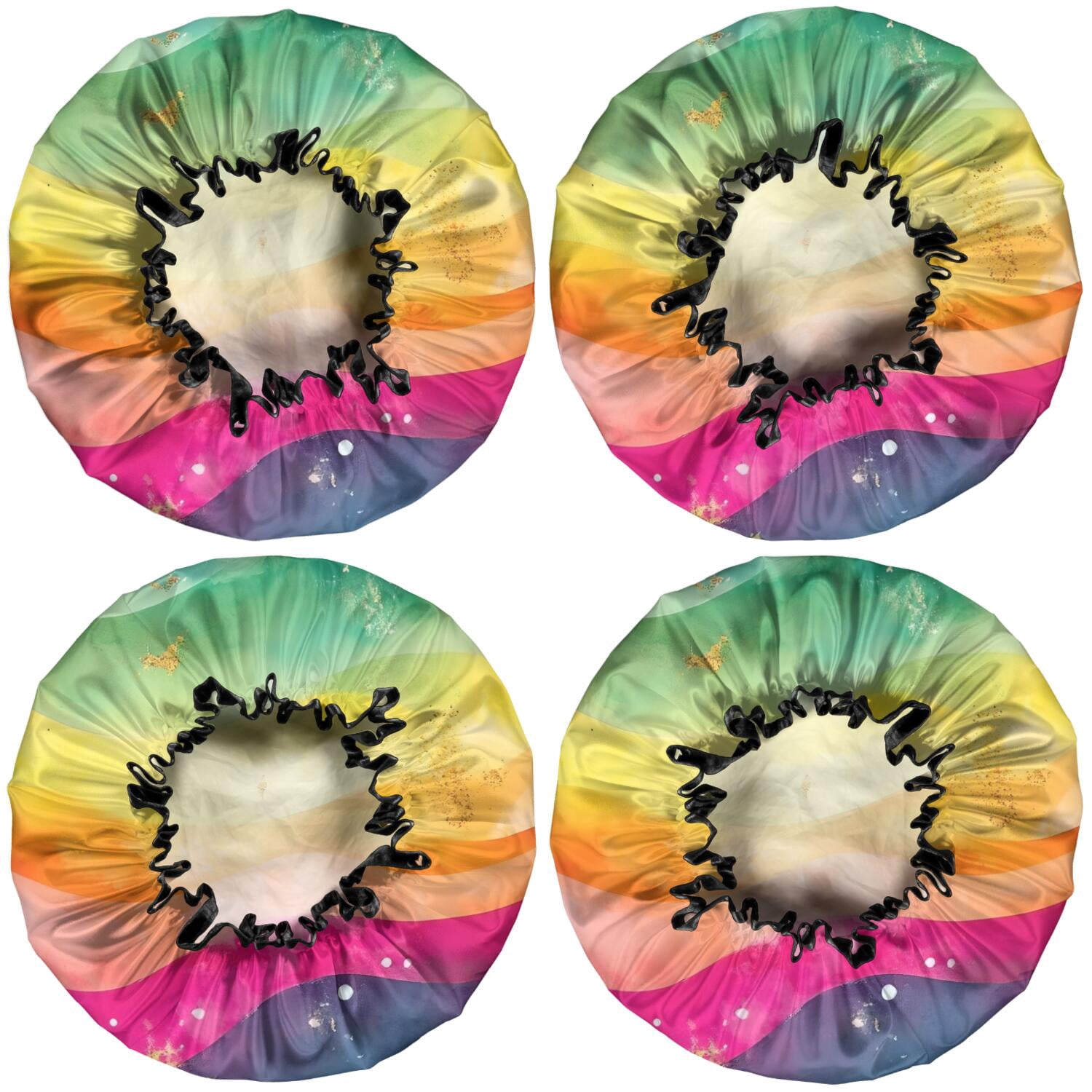 Shower Caps,Colorful Tie Dye Wave Pattern Waterproof Shower Cap for Women 4 Pieces,Double Reusable Hair Cover for Shower PEVA Elastic Stretch Hem