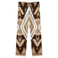 thumbnail image 4 of Brown White Ikat Geometric Pattern Winter Female Pants Flannel High Waist Women Pants Lady Warm Straight Leg Plush Trousers, 4 of 7