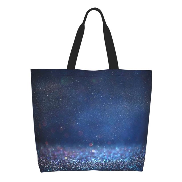 Easygdp Retro Blue Glitter Bolsas Tote para Mujer, Bolsos de Hombro para Viaje, Bolsos de Mano de Gran Capacidad para Compras y Trabajo