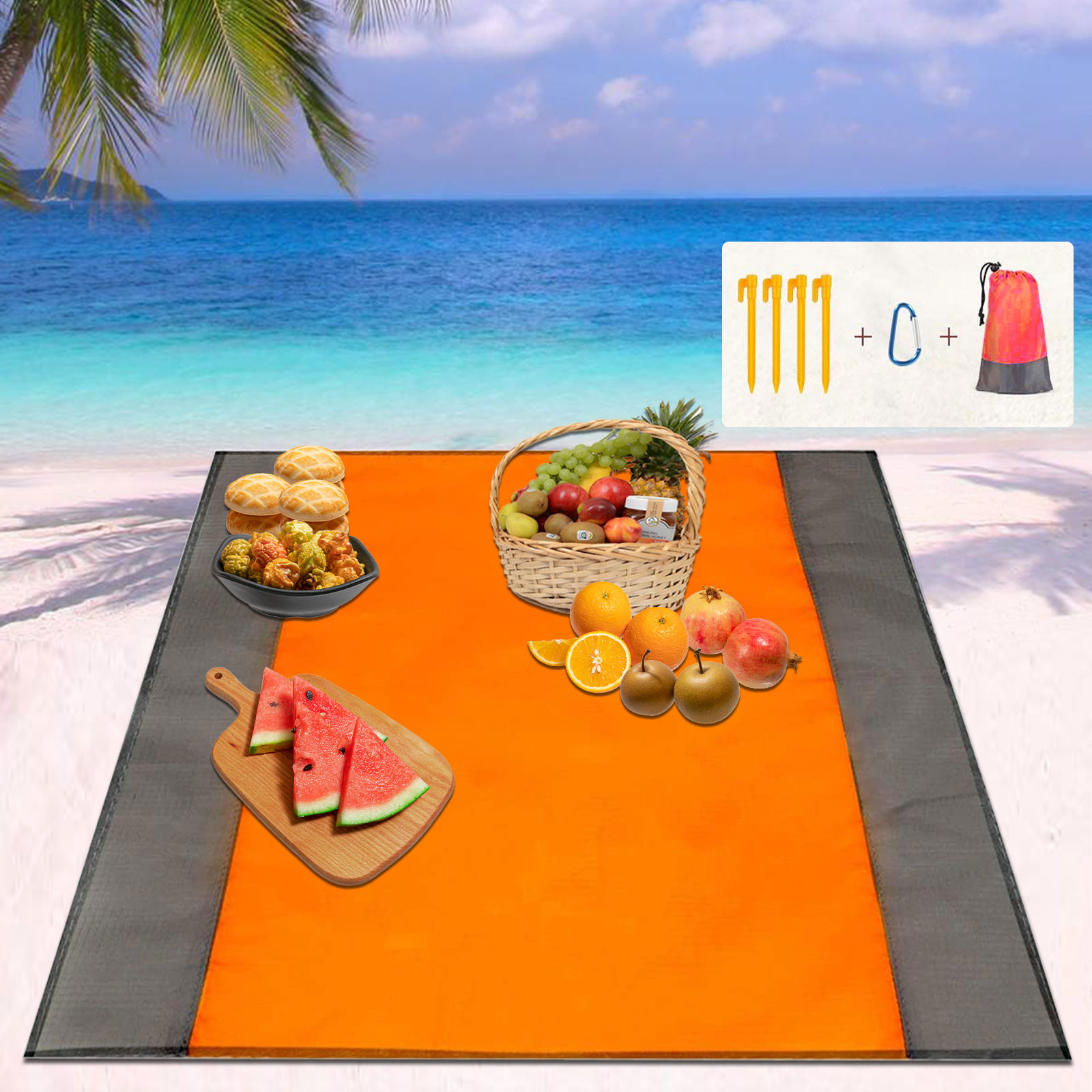 Beach Blanket, 85" x 79" Oversized Waterproof Sand Free Beach Mat for 4
