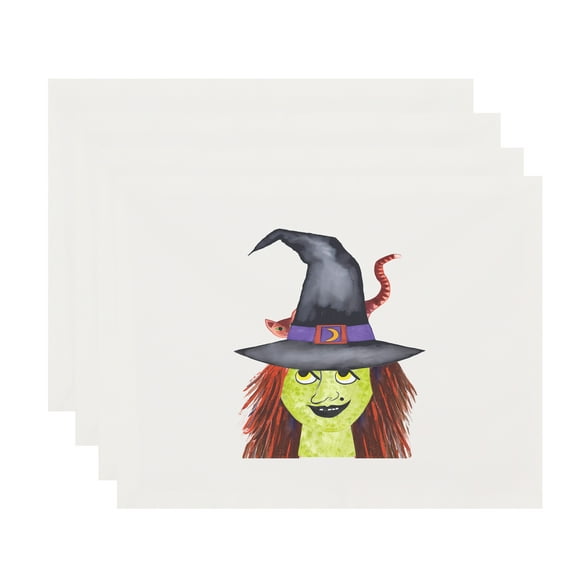 Simply Daisy Witches Hat 18x14 Inch Cream Halloween Print Placemat (Set of 4)