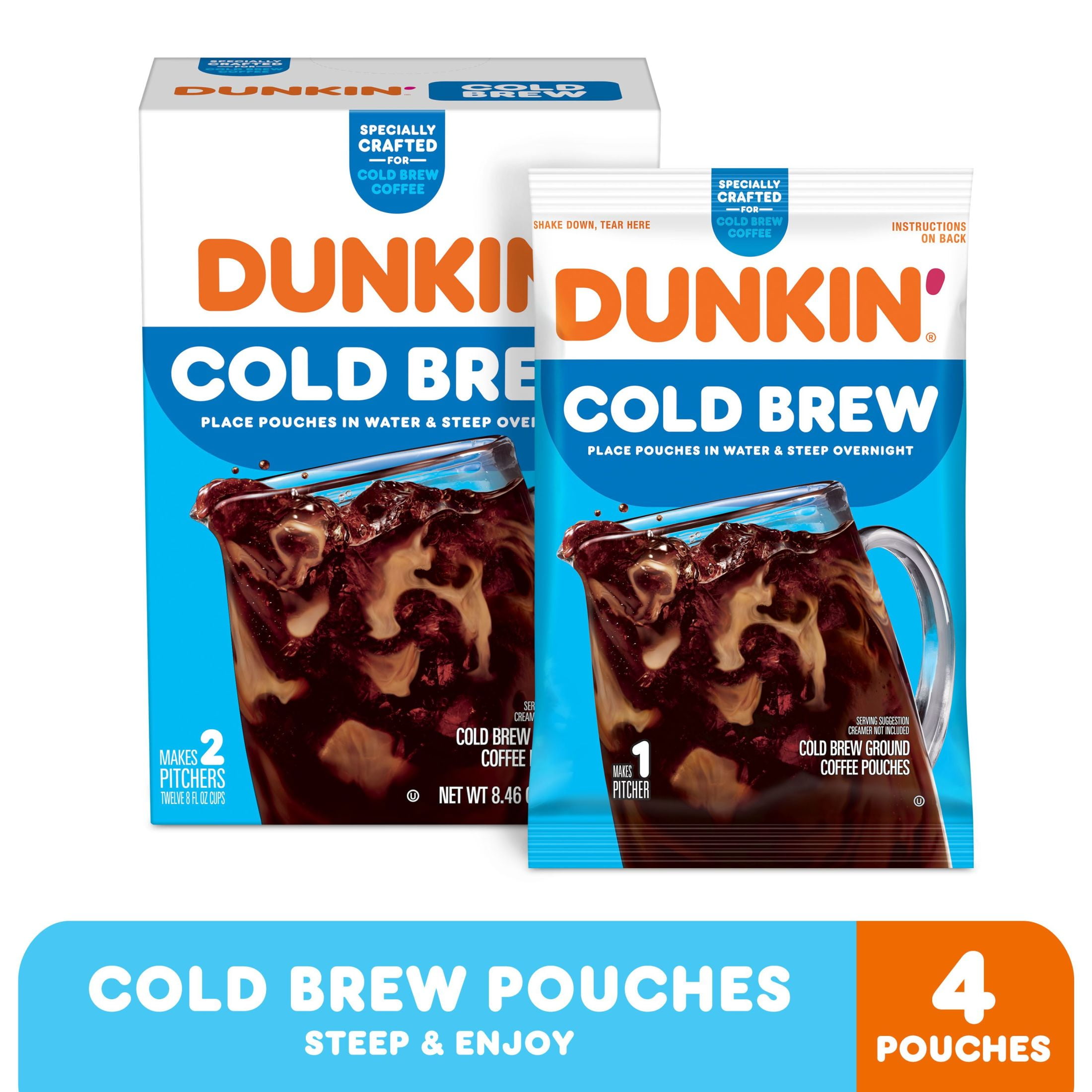 Dunkin’ Cold Brew Ground Coffee Pouches, 8.46 oz Box