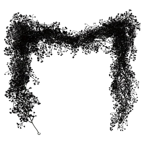 Black Flowers Artificial Wisteria Garland 5.6Ft, Halloween Decorations Outdoor Hanging Vine with Realistic Plastic Leaves, Gothic Home Decor for Party Wall Door Fireplace Wedding Display