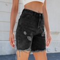 thumbnail image 3 of SWSMCLT Women's Jean Denim Shorts Mid Rise Shorts Pocket Button Casual Shorts Fashion Distressed Summer Black Small, 3 of 5