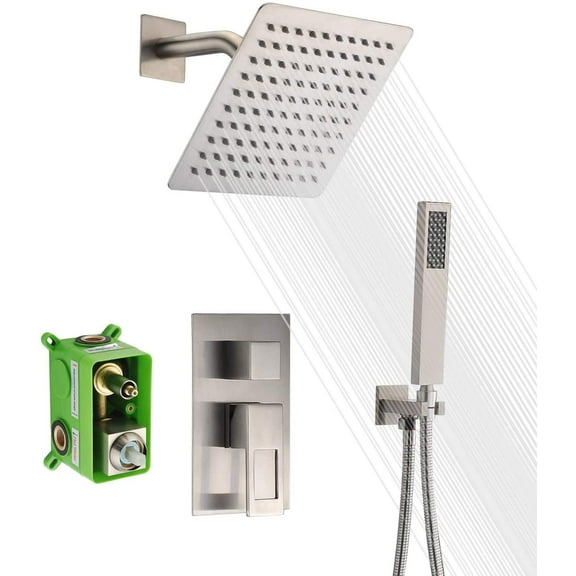 SUMERAIN Shower Faucet with Handheld Brushed Nickel,Wall Mounted Shower System with Rainfall Shower Head and Handheld