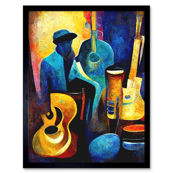 Abstract Oil Painting Jazz Blues Musician With Instruments Art Print Framed Poster Wall Decor 12x16 inch