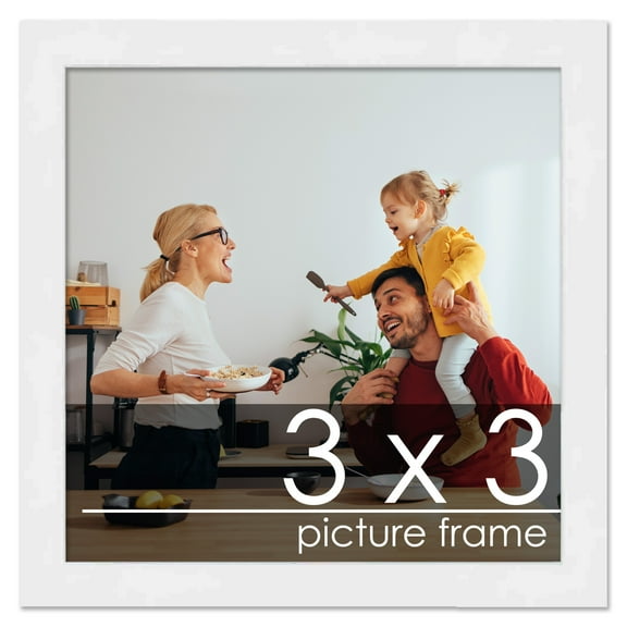 3x3 White Wood Picture Square Frame - UV Acrylic, Foam Board Backing, Hanging Hardware