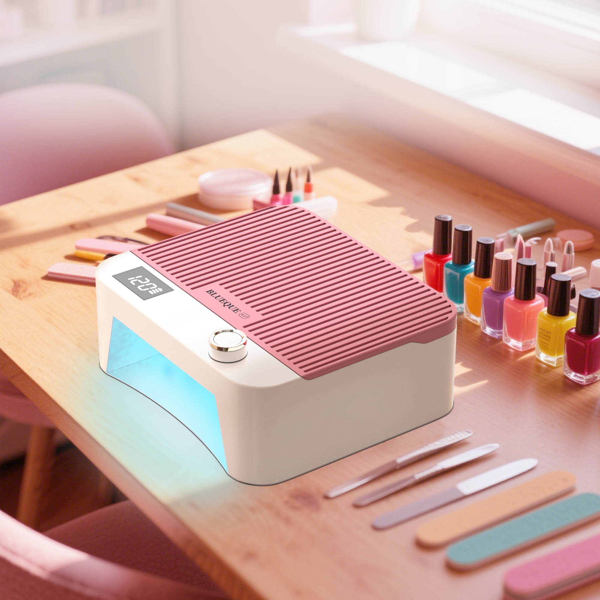 Cordless UV LED Nail Lamp, 60W Rechargeable Nail Dryer Gel Polish Light, Intelligent Auto Sensor LCD Display Nail Lamp  With 4 Timer Setting-Pink