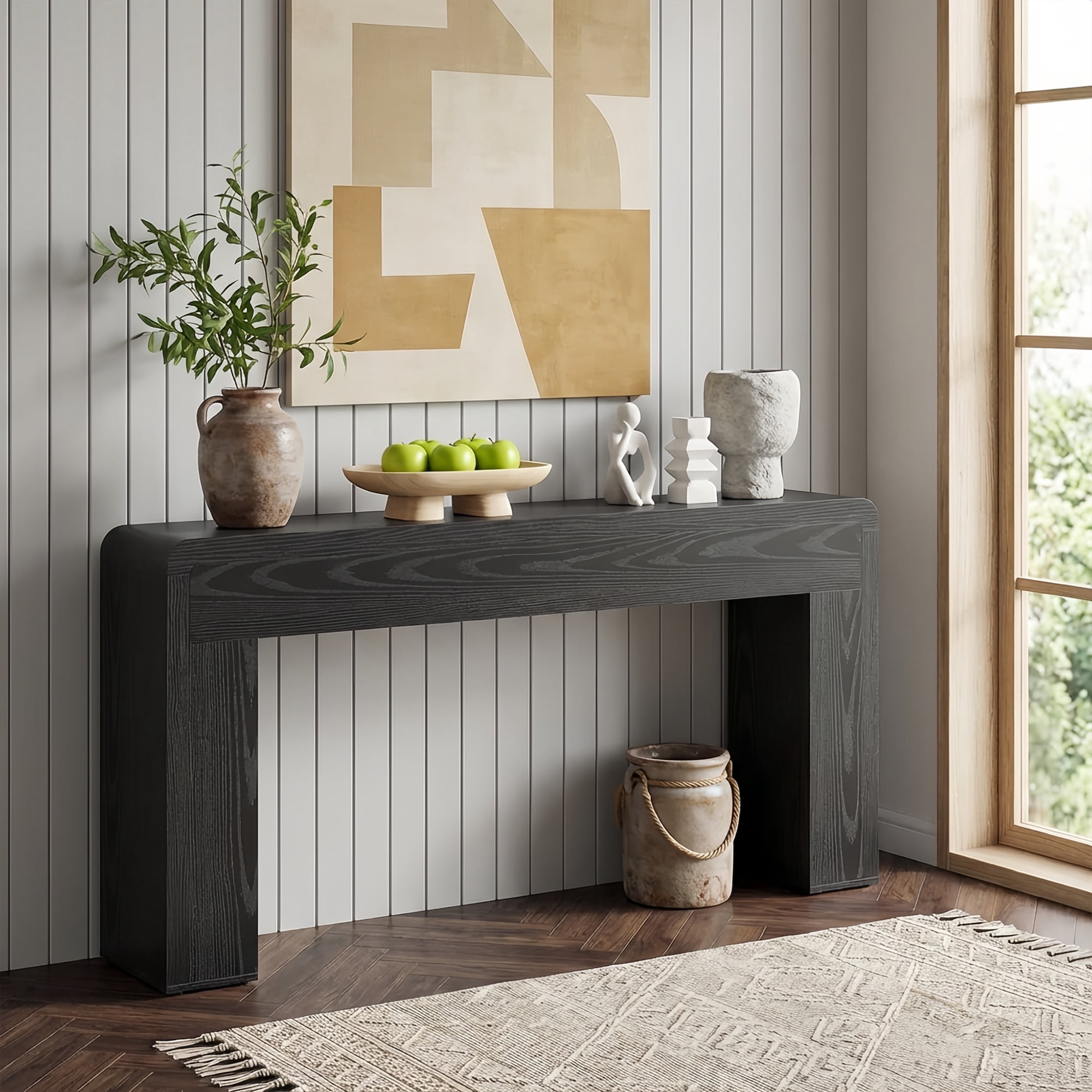 70.9" Extra Long Farmhouse Rustic Console Table, Wooden Behind Couch Storage Table, Narrow Entryway Foyer Stand for Living Room & Hallway (Black)