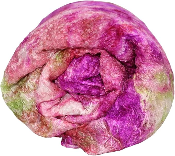 Premium A-Grade Mulberry Silk: Hand-Dyed Pink & Green Silk Fibers for Needle Felting, Wet Felting, Spinning, Knitting, and Sewing