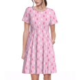 thumbnail image 1 of Honeii Robe à Manches Courtes pour Femmes Sensibilisation au Cancer du Sein, Robe Décontractée Confortable, Mélange Polyester Spandex Doux, Tenue Quotidienne Élégante pour l'Été, Parfaite pour les Voyages et les Vacances, 1 of 6