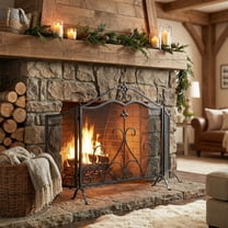 Christopher Knight Home 54" W x 31.5" H Iron Fireplace Screen, 3-Panel Folding Arch Design, Black