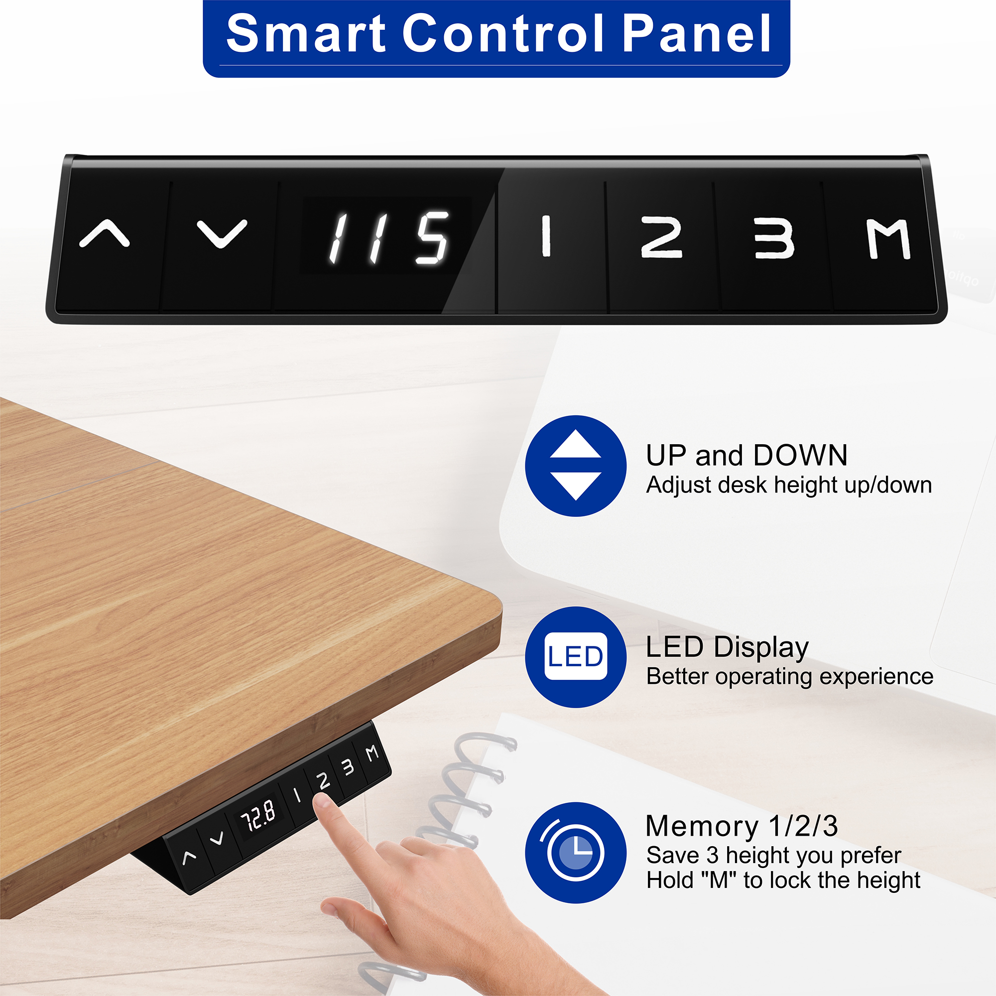 SOBANIILO Electric Height Adjustable Standing Desk with Memory Controller, 48" x 24" Finish, Black Frame/Bamboo Top