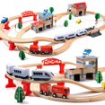 thumbnail image 1 of Juego de tren eléctrico de madera para niños pequeños, de juguete HOLYFUN, 88 unidades, con oruga, 1 of 7