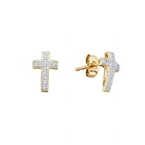 10K Yellow Gold Diamond Cross Fine Earrings 1/10 Ctw.