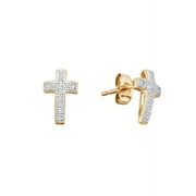 MACEY WORLDWIDE JEWELRY 10K Yellow Gold Diamond Cross Fine Earrings 1/10 Ctw.