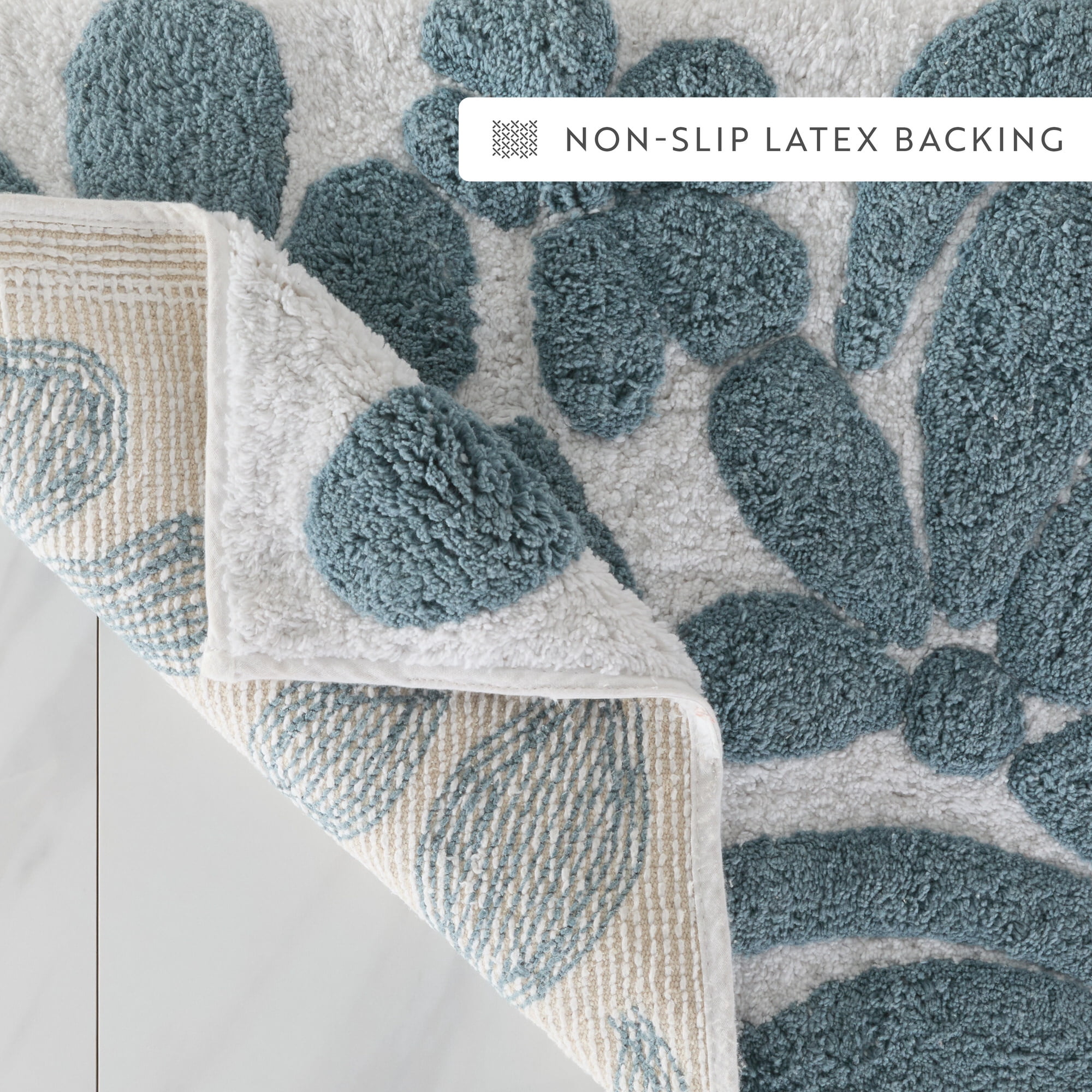 Noble Linens Floral Pattern Cotton Bath Mat, 34 in x 21 in, Floral Light Blue