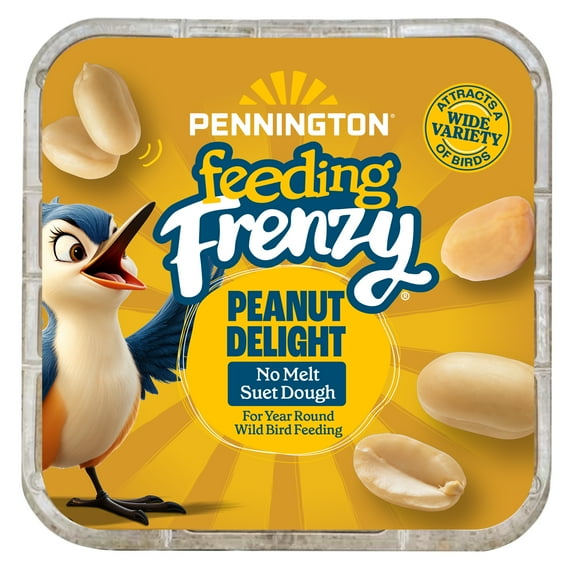 Pennington Feeding Frenzy Peanut Delight No-Melt Suet Dough, 11.75 oz Bird Suet Cake, Wild Bird Food, Fresh