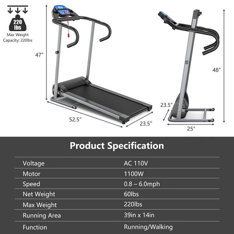 Goplus 1100W Folding Treadmill Electric Support Motorized Power Running Fitness Machine Walmart