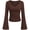 Brown, variant on Women Fall Long Bell Sleeve Shirts Ribbed V Neck Fitted Ruched Trendy Y2K Going Out Tee Tops Summer Clothes