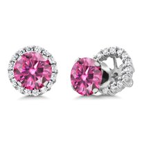 Gem Stone King 925 Sterling Silver Pink Moissanite Stud Earrings with Jackets for Women (2.79 Cttw, Gemstone Birthstone, Round 7MM)