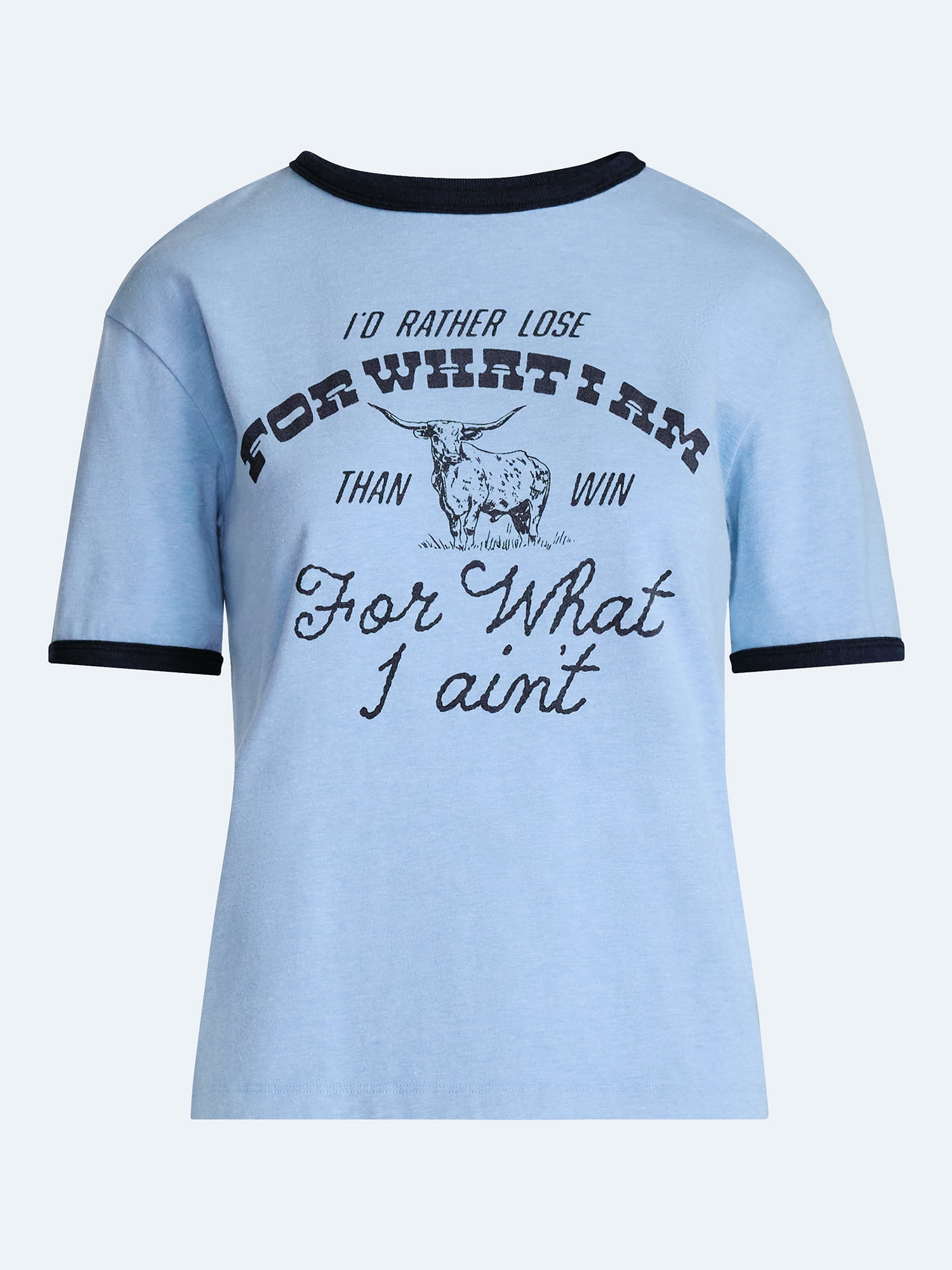 Kacey Lee Women's What I Am Graphic Ringer Tee with Short Sleeves