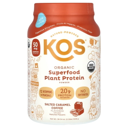 KOS Organic Superfood Plant Protein Powder, Salted Caramel Coffee, 2.3 lbs (1,036 g)