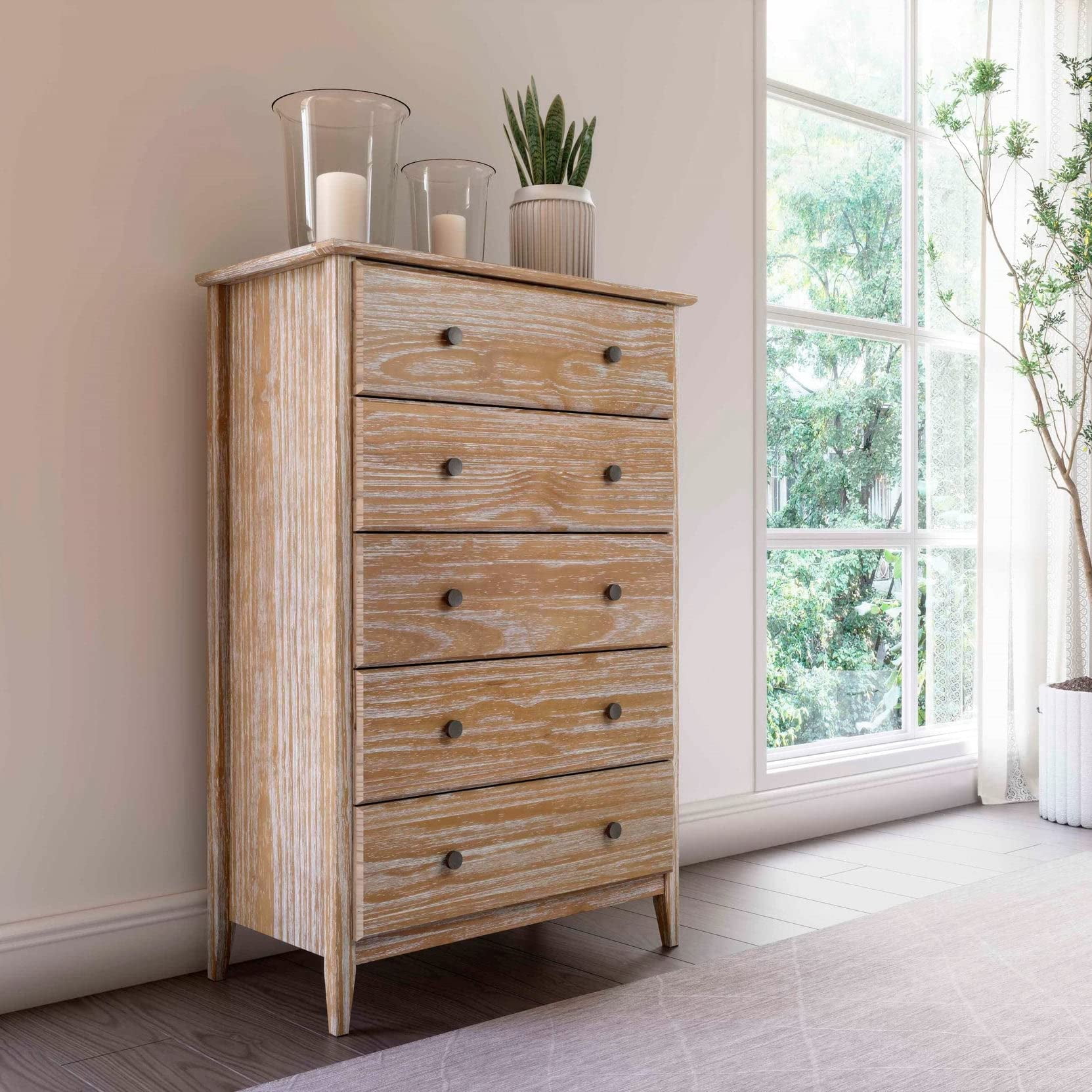 Grain Wood Furniture Greenport 5-Drawer Chest, Solid Wood with Brushed Driftwood Finish